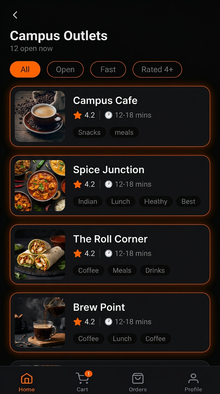 Zappit app campus outlets list screen