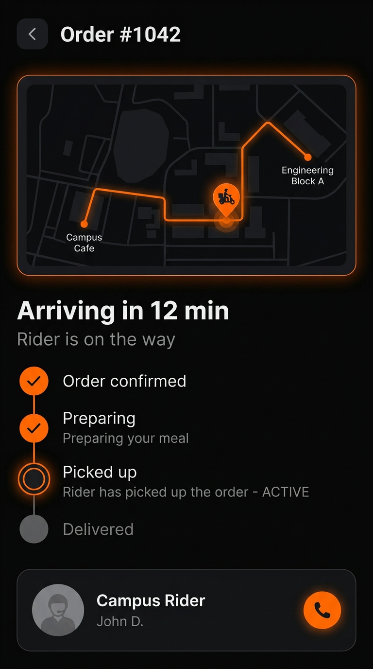 Zappit app live order tracking screen